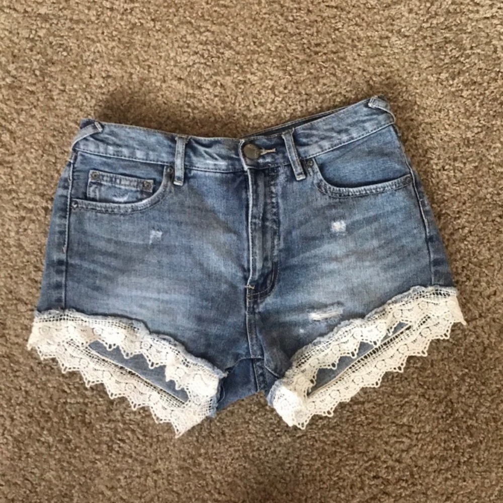 Free People Lace Trim denim shorts
